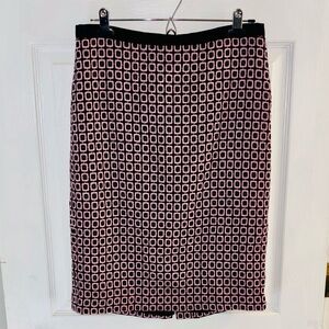 Talbots Geometric Black and Pink Pencil Skirt